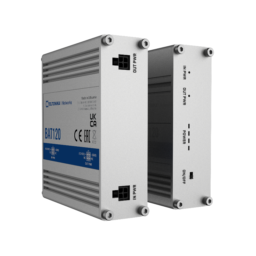 Teltonika BAT120 uninterrupted power supply back and front view. Mifi-hotspot.