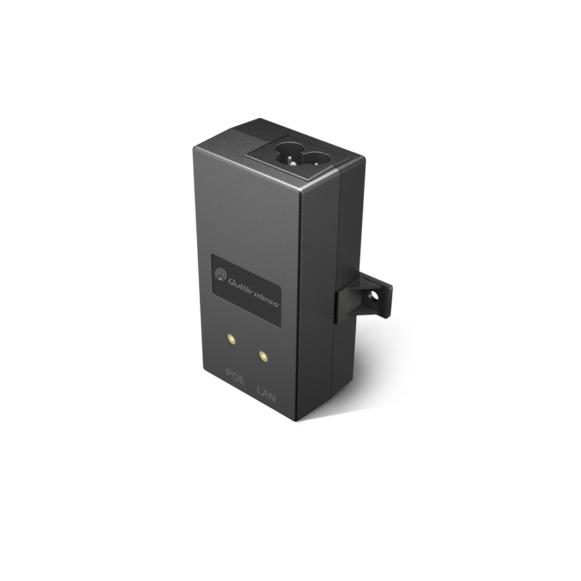 Mificon QuPSU GP241E Gigabit Passive PoE Power supply front view with bracket. Mifi-hotspot.