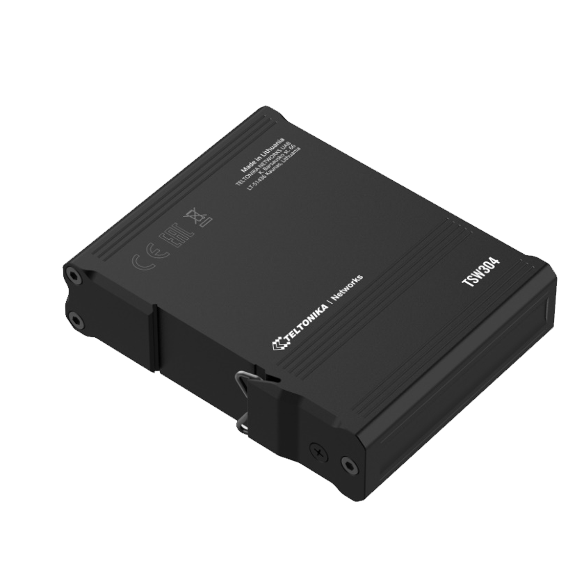 Teltonika TSW304 DIN rail top back view.