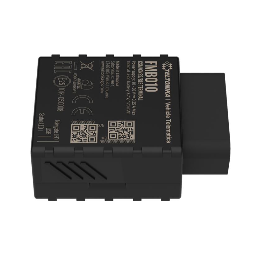 Teltonika FMB010 2G GPS vehicle tracker side view. Mifi-hotspot.