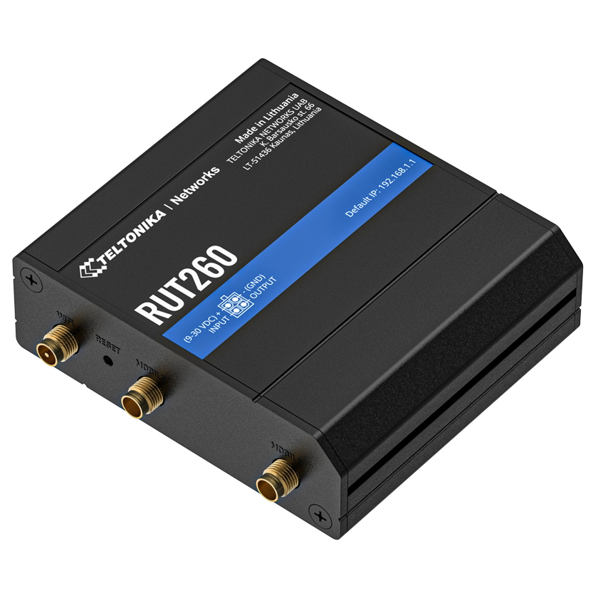 Teltonika RUT260 M2M CAT 6 router 4G LTE back top view