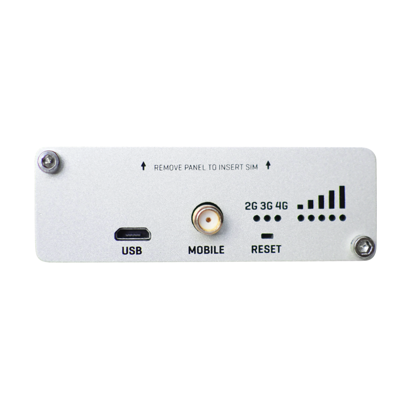 Teltonika TRB140 CAT 4 LTE gateway back view. Mifi-hotspot.