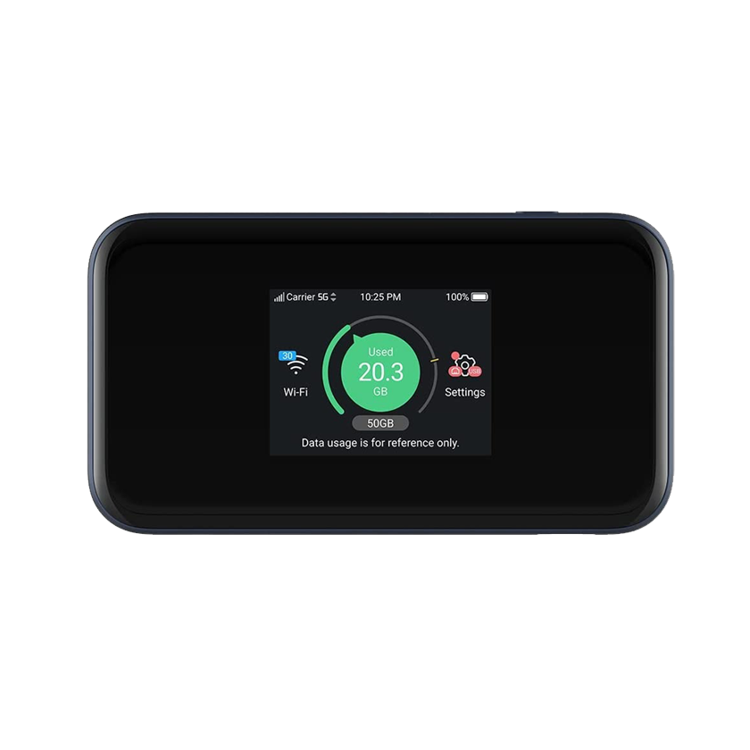 ZTE MU5001 LTE 5G mifi router front screen view. Mifi-hotspot.