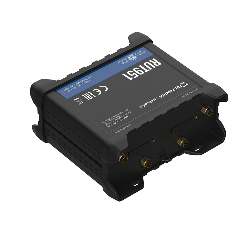 Teltonika RUT951 DUAL SIM M2M router 4G LTE. Back top view.
