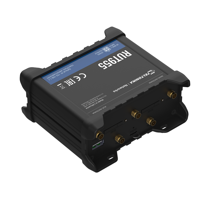 Teltonika RUT955 V2 M2M router 4G LTE back view.