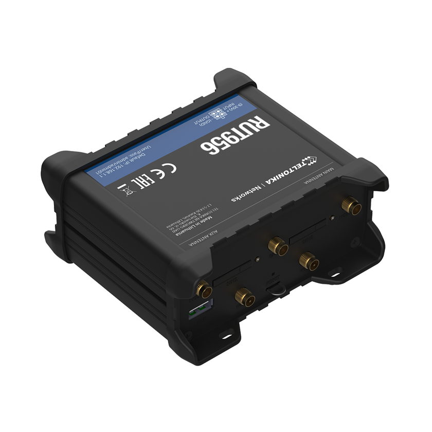 Teltonika RUT956 M2M CAT 4 router 4G LTE back top view.