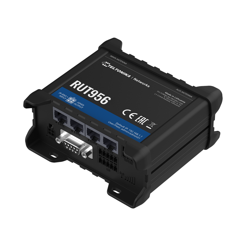 Teltonika RUT956 M2M CAT 4 router 4G LTE front top view.