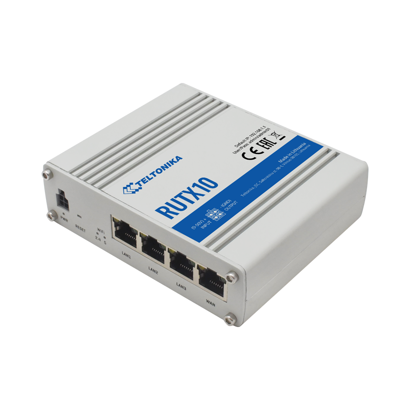 Teltonika RUTX10 Dual Band enterprise router with bluetooth front top view.