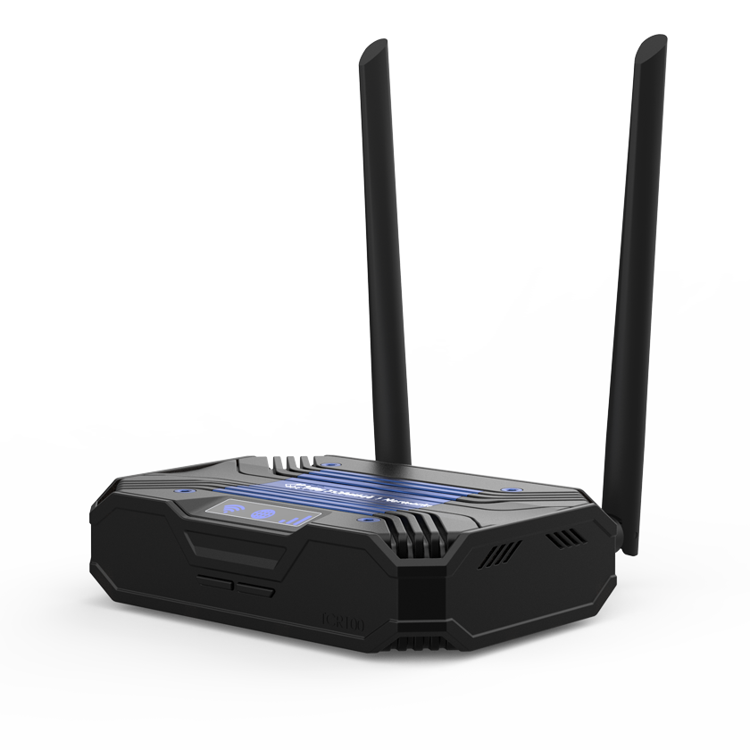 Teltonika TCR100 Wi-Fi router front view with antennas. Mifi-hotspot.