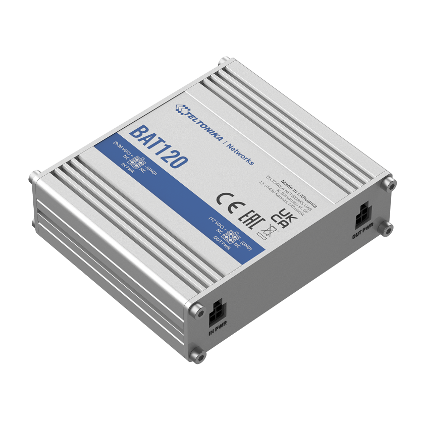 Teltonika BAT120 uninterrupted power supply top back view. Mifi-hotspot.