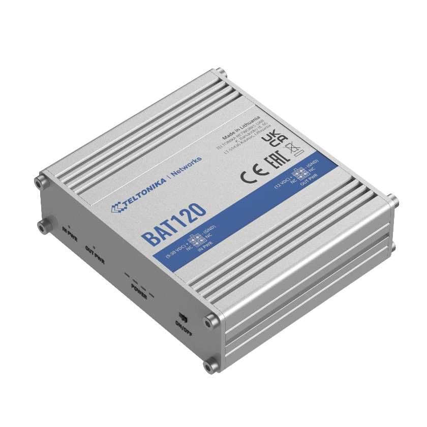 Teltonika BAT120 uninterrupted power supply top front view. Mifi-hotspot.