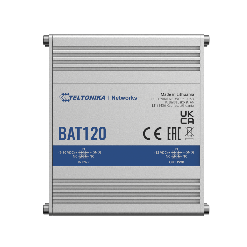 Teltonika BAT120 uninterrupted power supply top view. Mifi-hotspot.