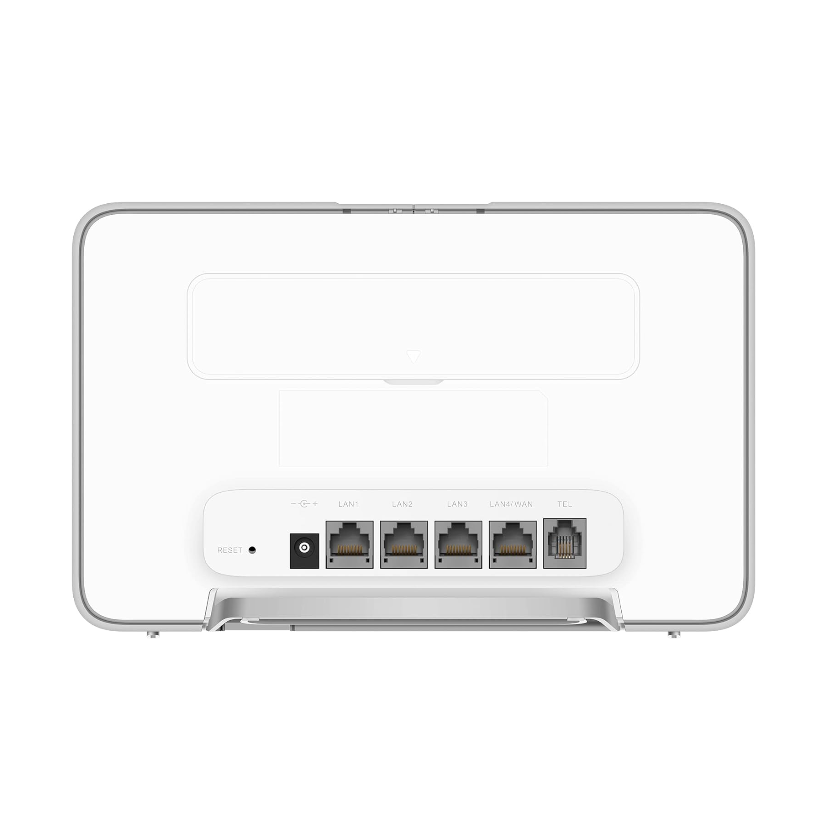 Huawei B535-235a back view 4G+ LTE CAT 7 router. LAN ports, telephone port.