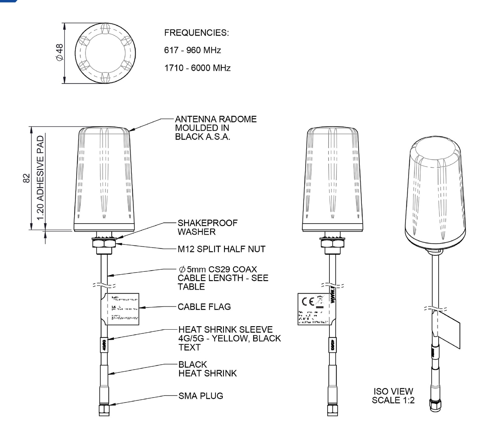 Panorama B4BE-6-60 5 Dbi omni antenne voor 3G,4G LTE en 5G