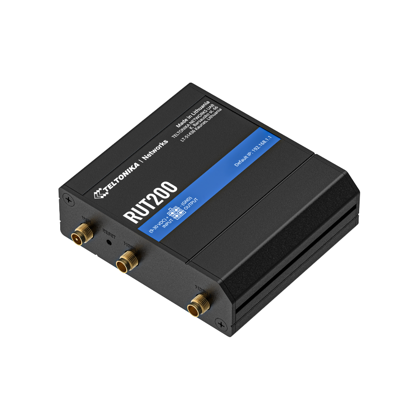 Teltonika RUT200 4G LTE router top back view. Mifi-hotspot.