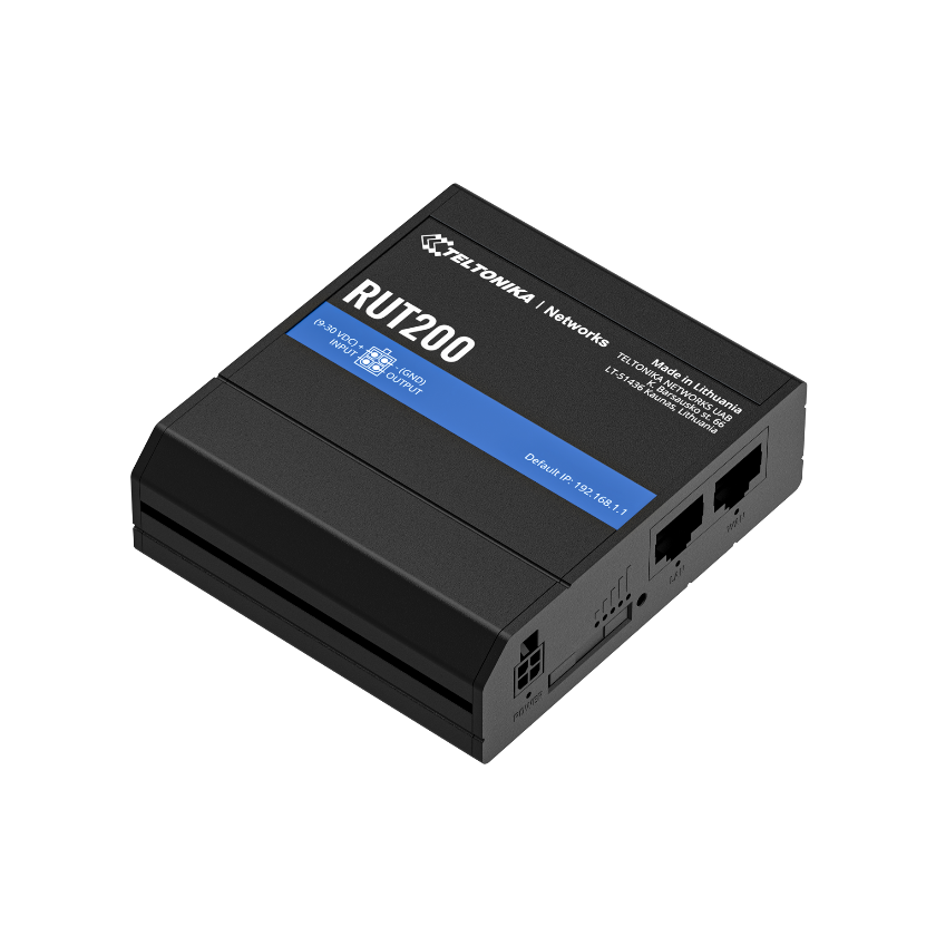 Teltonika RUT200 4G LTE router top front view. Mifi-hotspot.