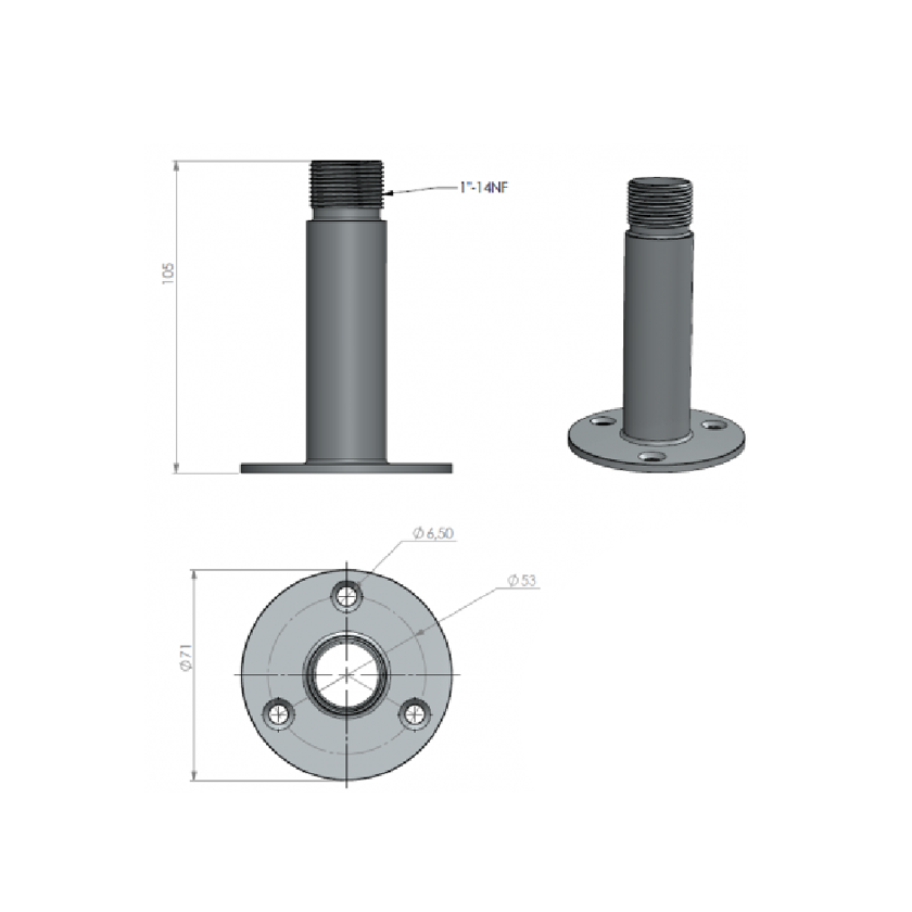 SCAN montagesteun 1 inch - 14NF voor SCAN Marine antennes