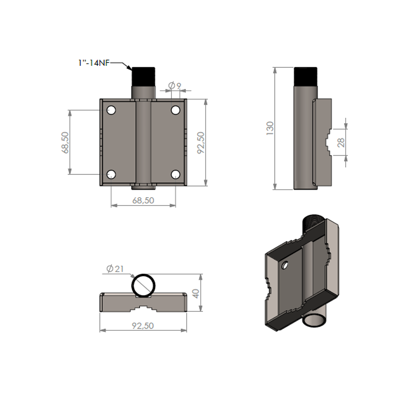 SCAN Mast Railing Antenna Support 1 "-14NF For SCAN Marine Antennas RVS316