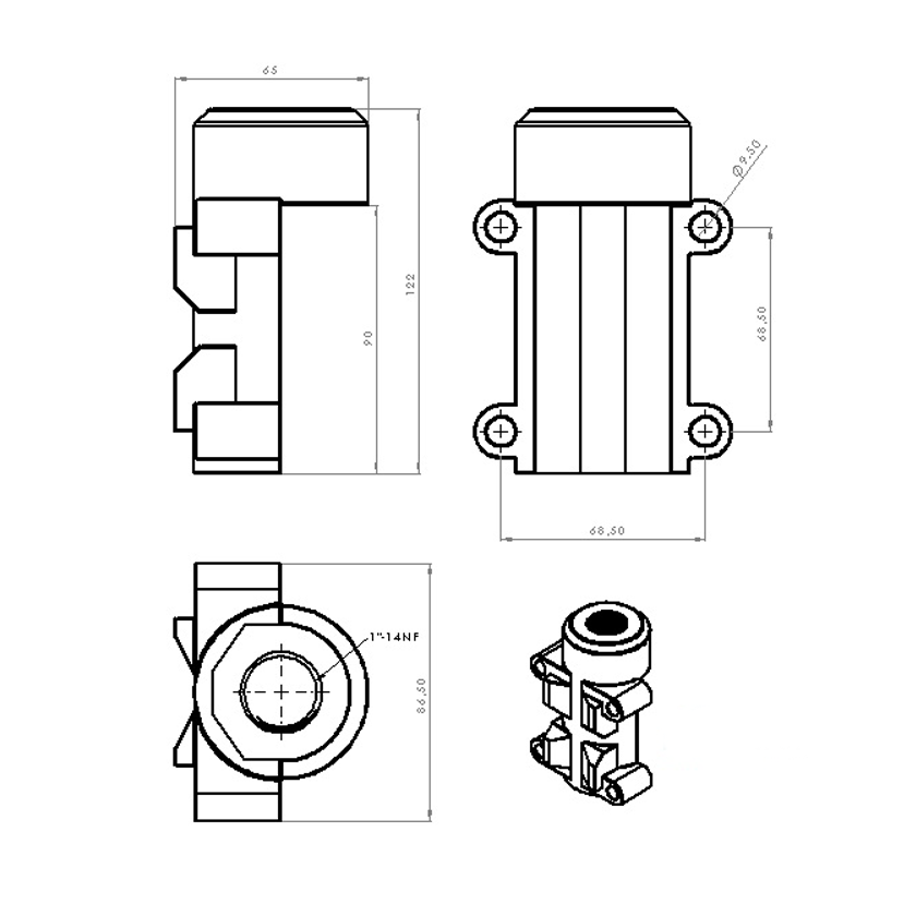 SCAN Mast Railing Antenna Support 1"-14NF Aluminum for SCAN Marine Antennas