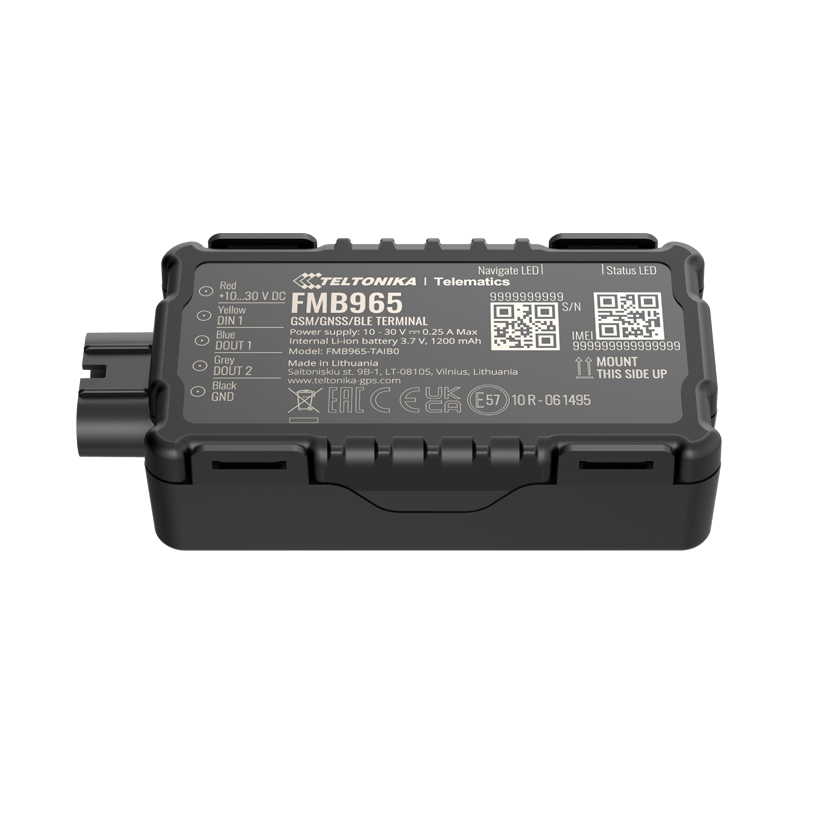 Teltonika FMB965 Waterproof Bluetooth vehicle tracker top side view. Mifi-hotspot