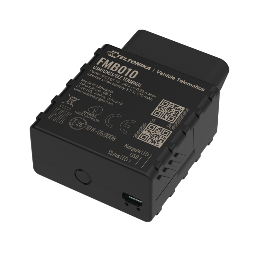 Teltonika FMB010 2G GPS vehicle tracker top front view. Mifi-hotspot.