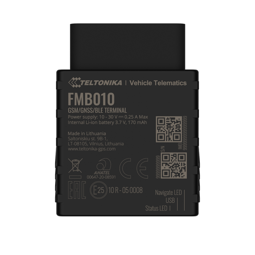 Teltonika FMB010 2G GPS vehicle tracker top view. Mifi-hotspot.
