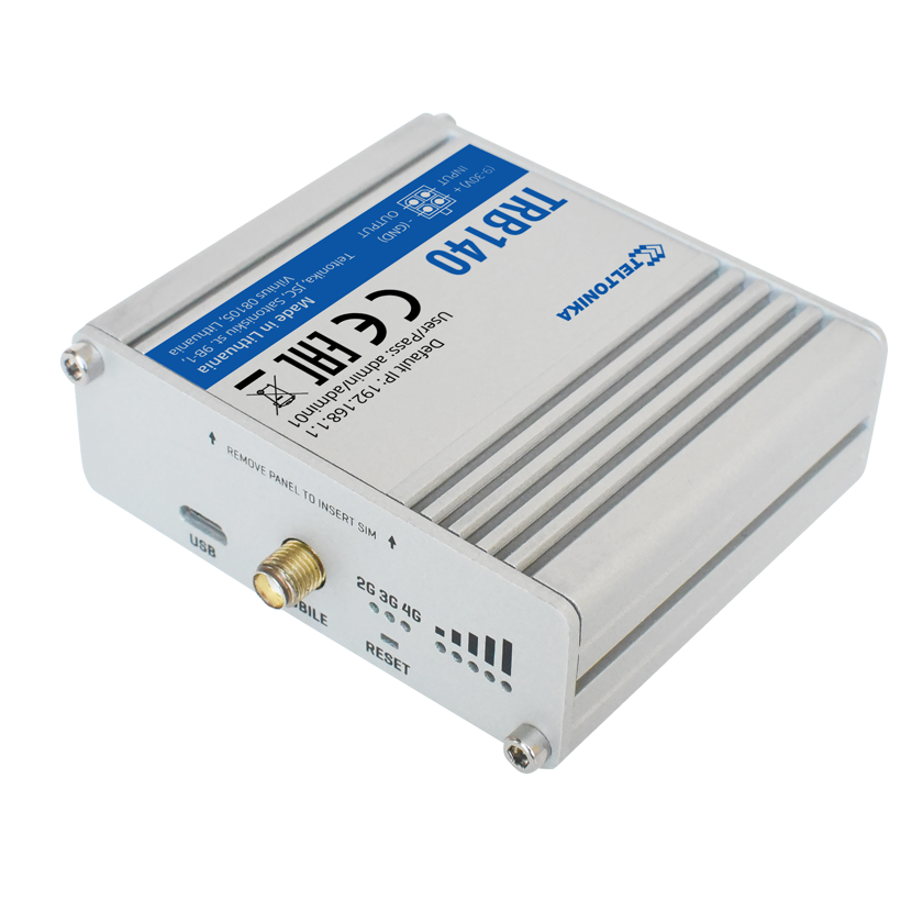 Teltonika TRB140 CAT 4 LTE gateway top back view. Mifi-hotspot.