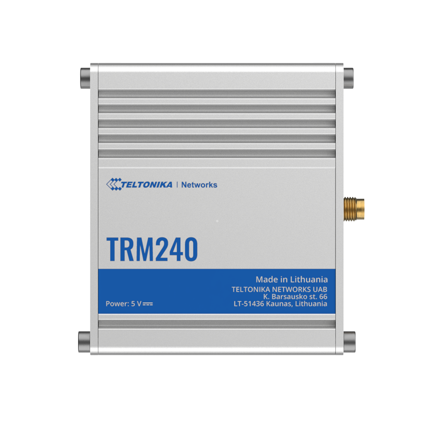 Teltonika TRM240 industrial CAT 1 modem top view. Mifi-hotspot.