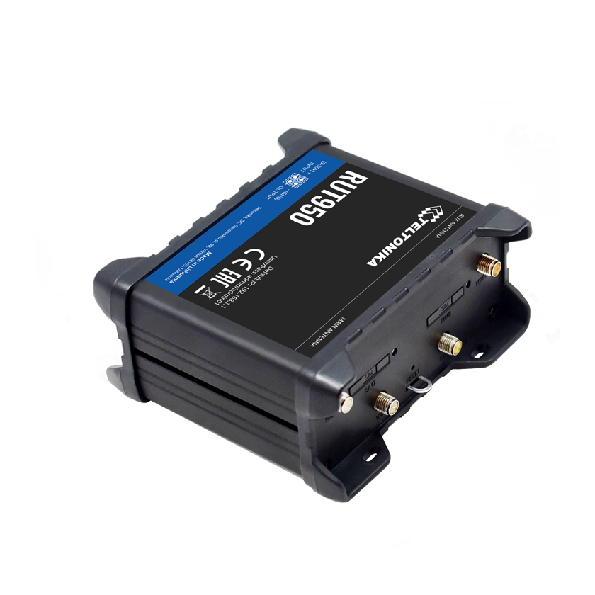 Teltonika RUT950 V2 Dual SIM and DUAL WAN M2M router 4G LTE. Back top view.