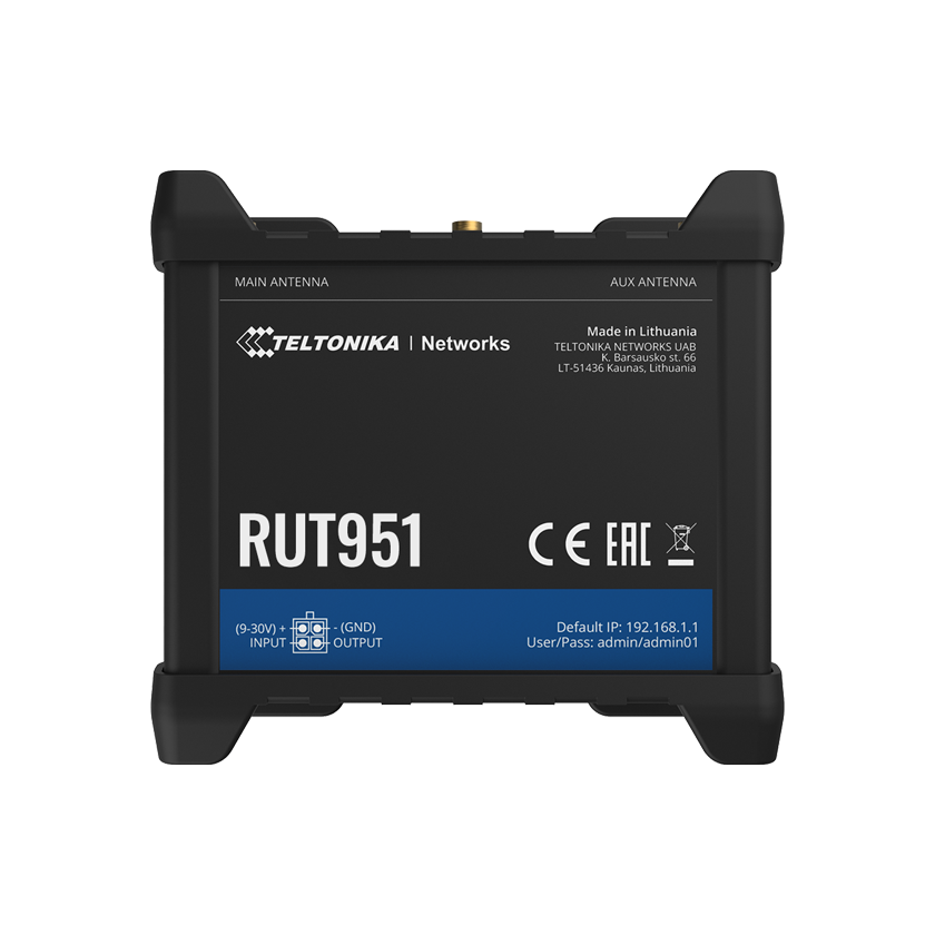 Teltonika RUT951 DUAL SIM M2M router 4G LTE. Top view.