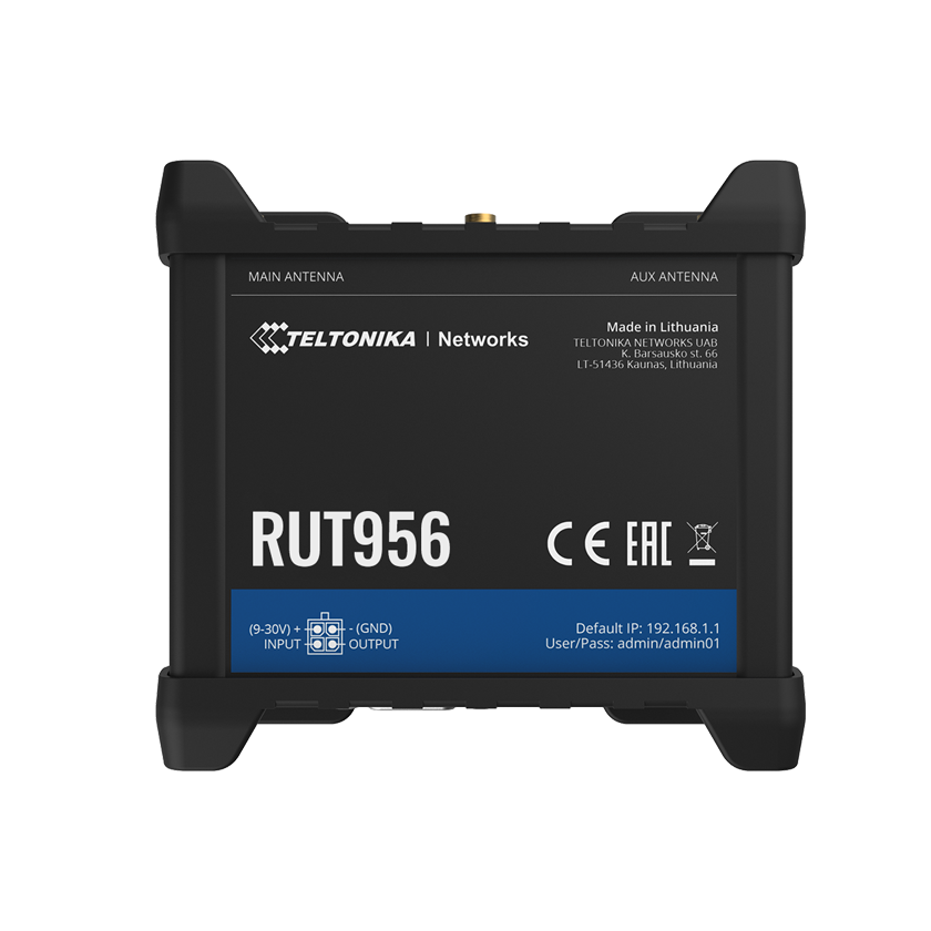 Teltonika RUT956 M2M CAT 4 router 4G LTE top view.