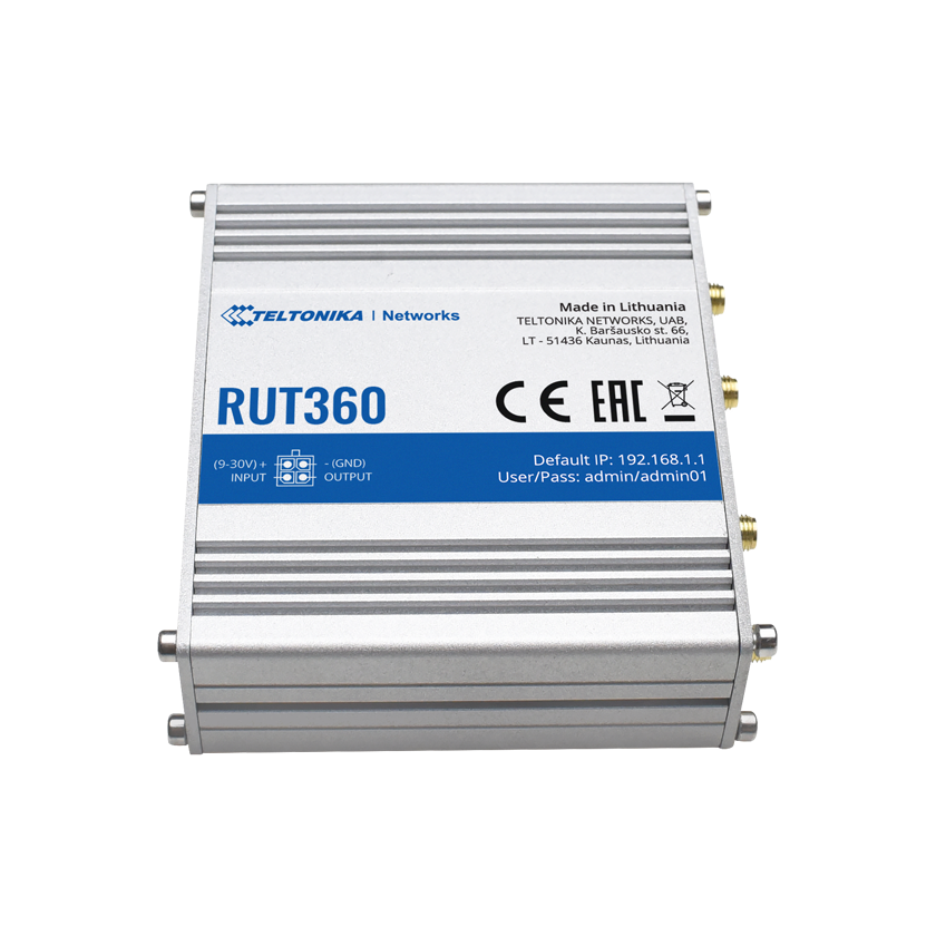 Teltonika RUT360 Machine to Machine, M2M, router 4G LTE. Top view.