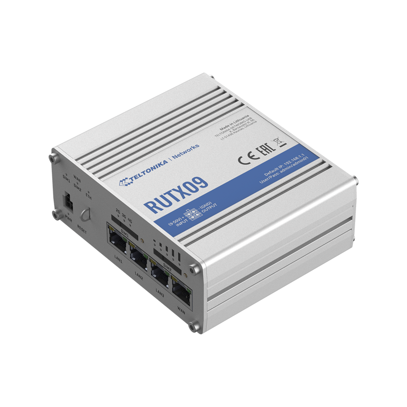 Teltonika RUTX09 CAT 6 M2M router 4G LTE front top view.