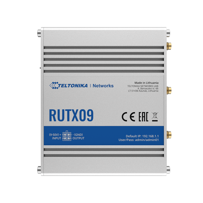 Teltonika RUTX09 CAT 6 M2M router 4G LTE top view.