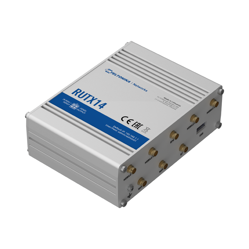 Teltonika RUTX14 M2M CAT 12 router 4G LTE back top view.